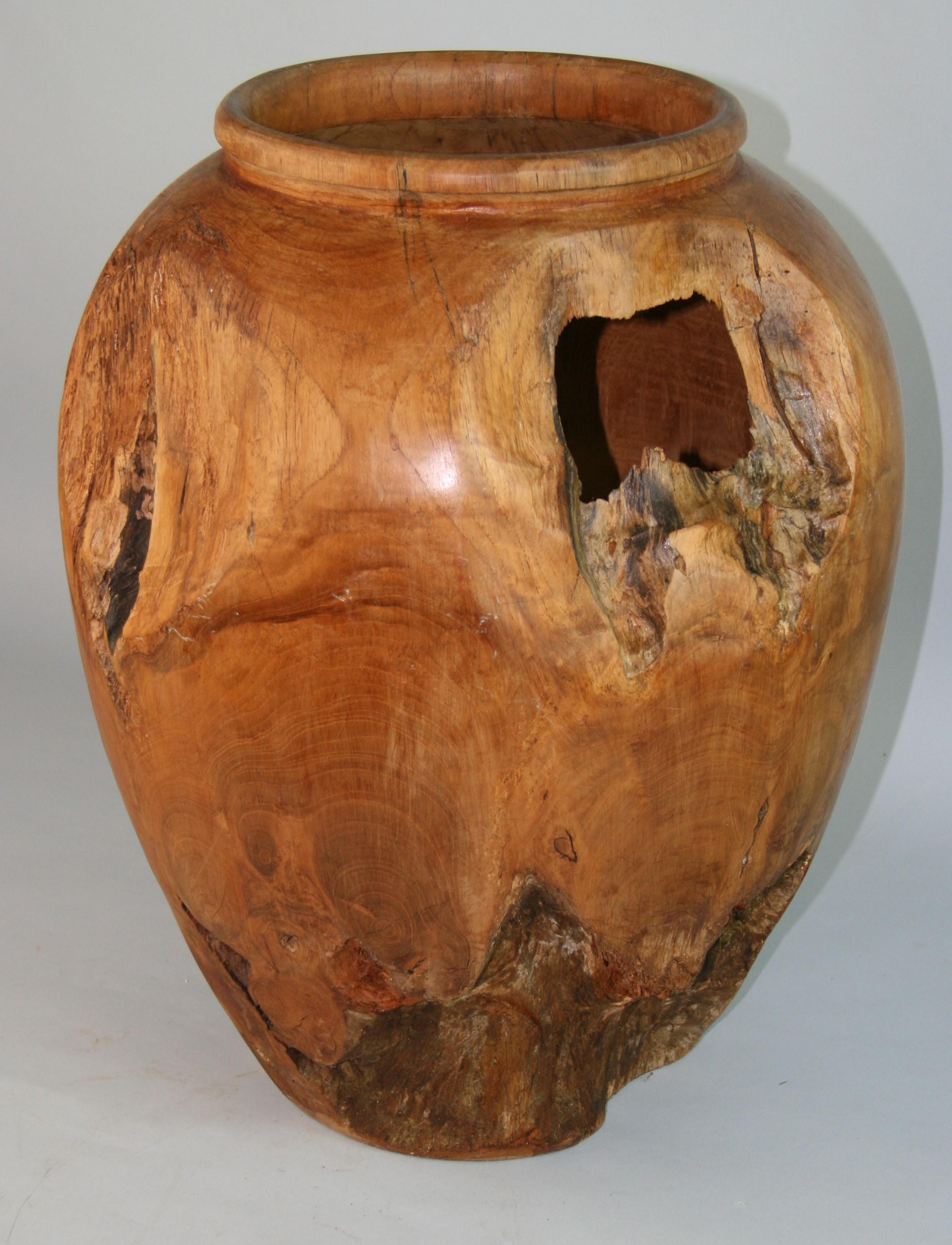 Mid-20th Century Japanese Wabi Sabi  Oversized Turned Urn from Solid Block of Wood For Sale
