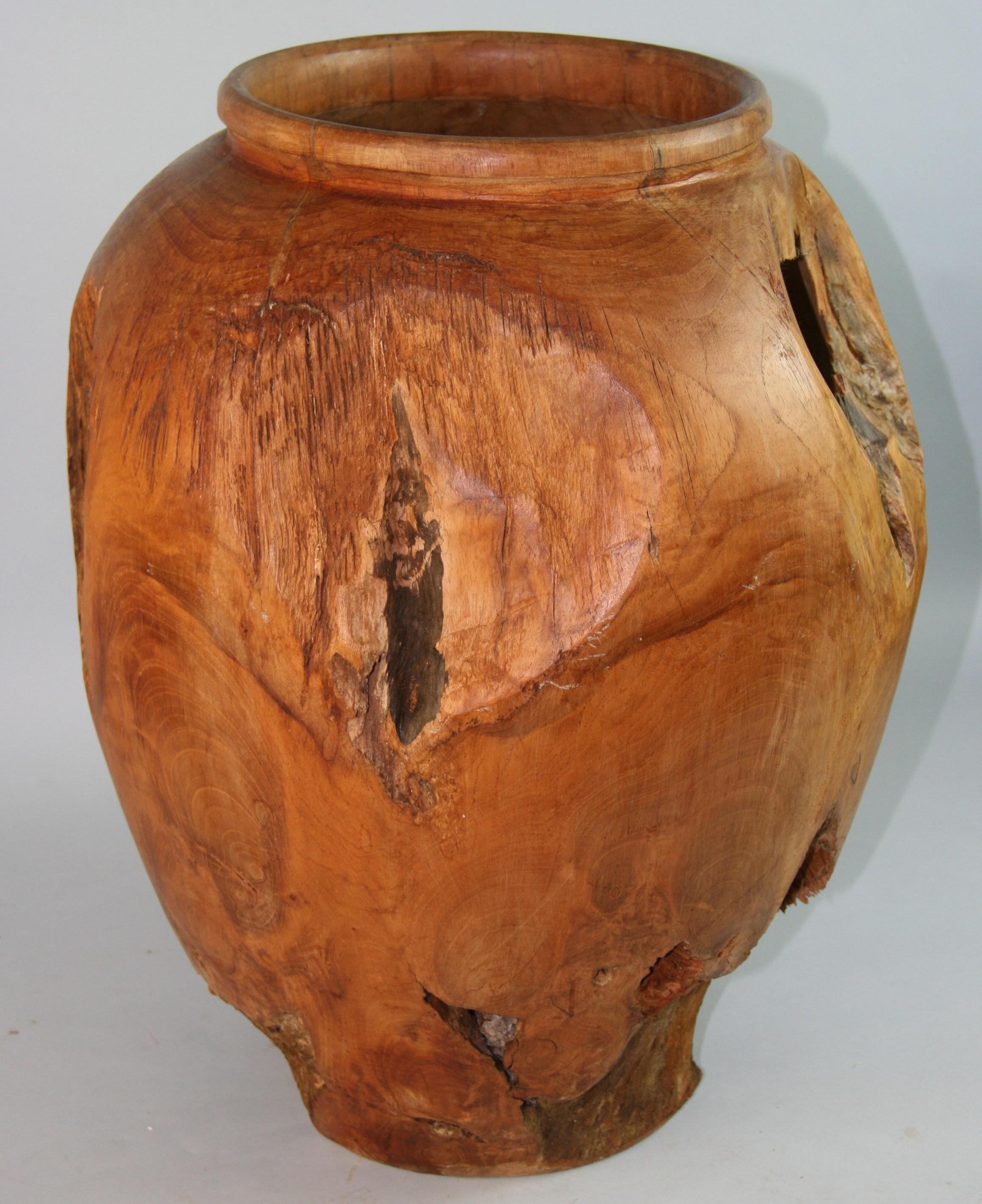 Hardwood Japanese Wabi Sabi  Oversized Turned Urn from Solid Block of Wood For Sale