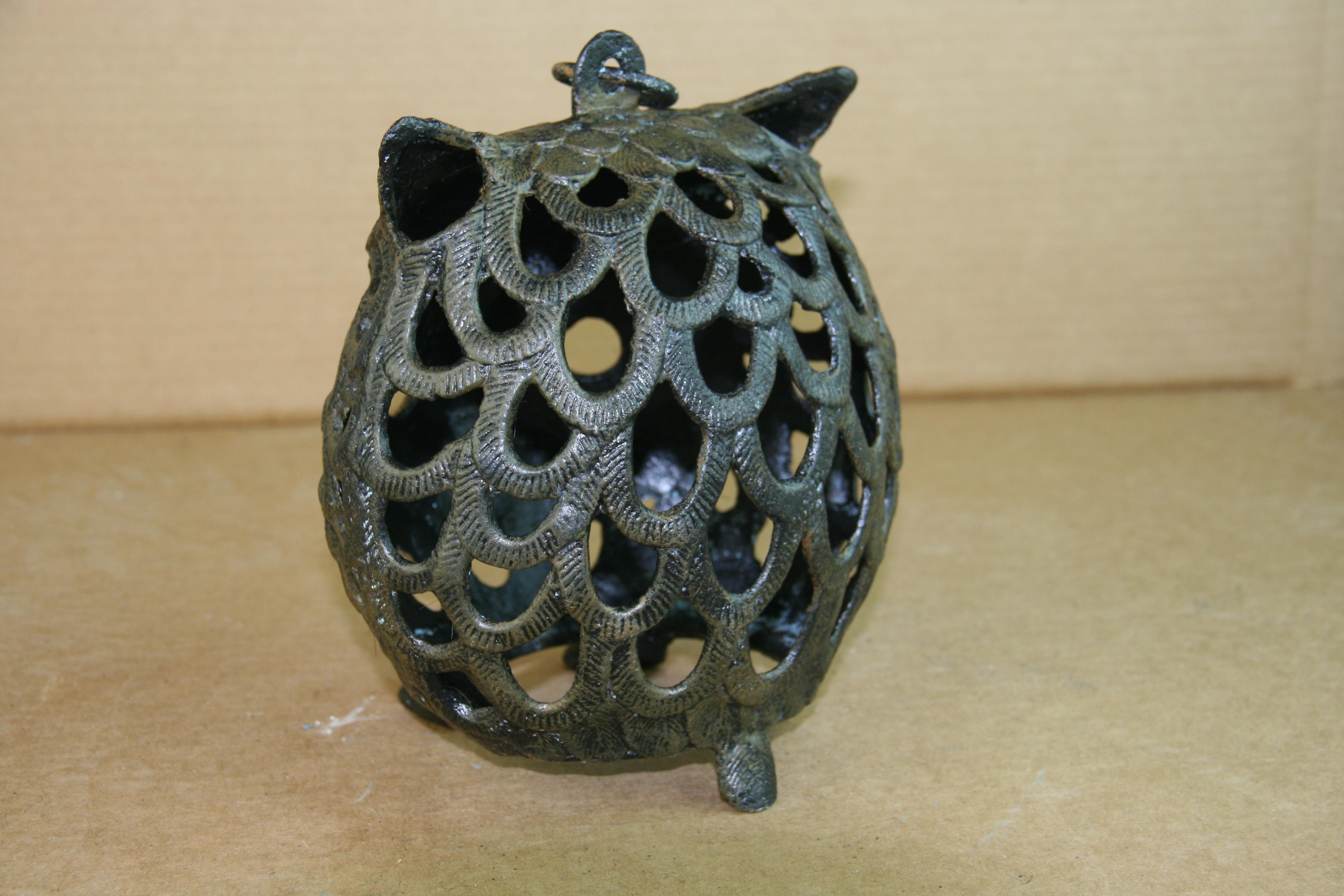 20th Century Japanese Owl Garden Lighting Lantern with Antique Chain