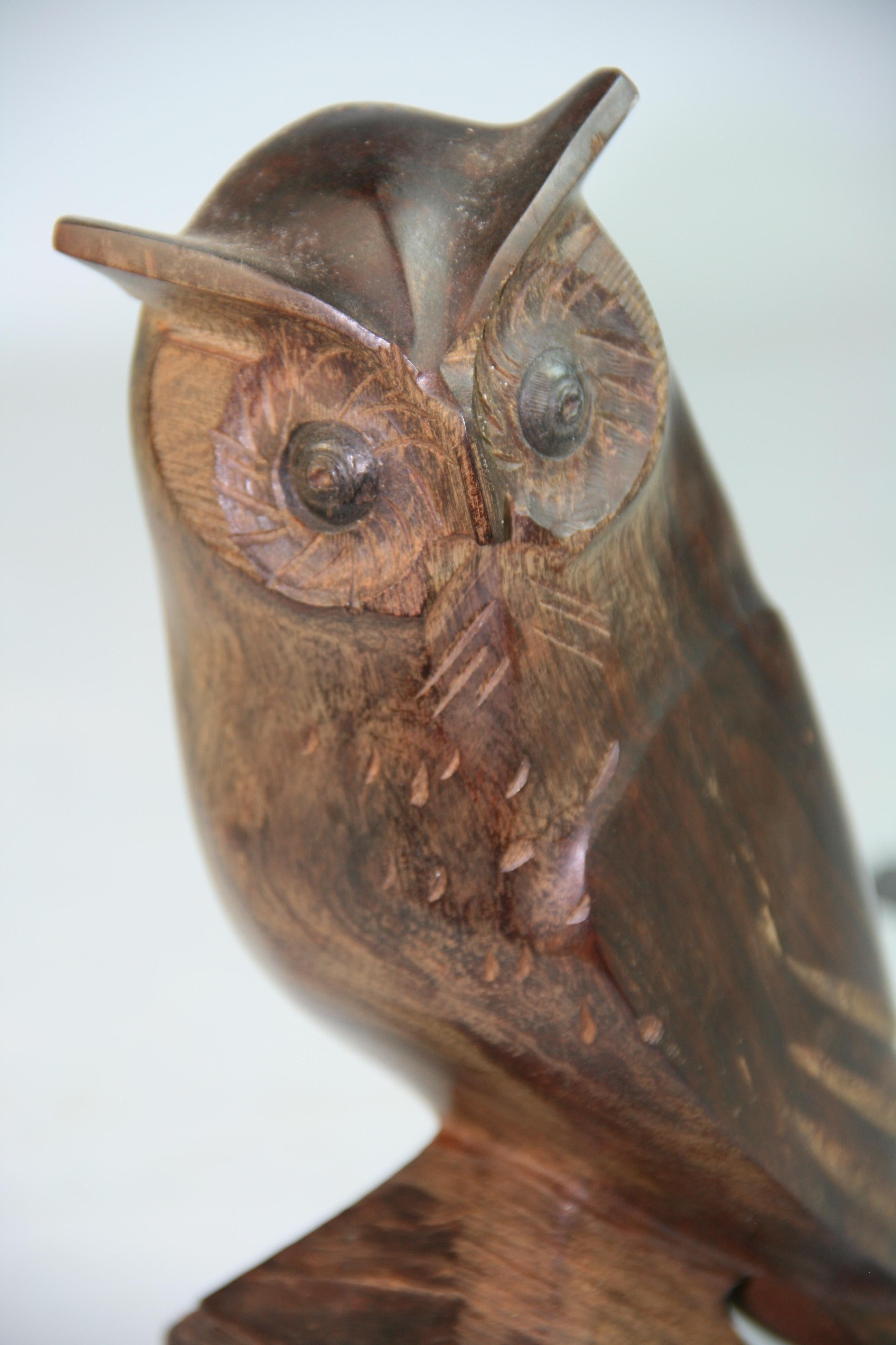 Japanese  Owl Hand Carved Rosewood Sculpture For Sale 5