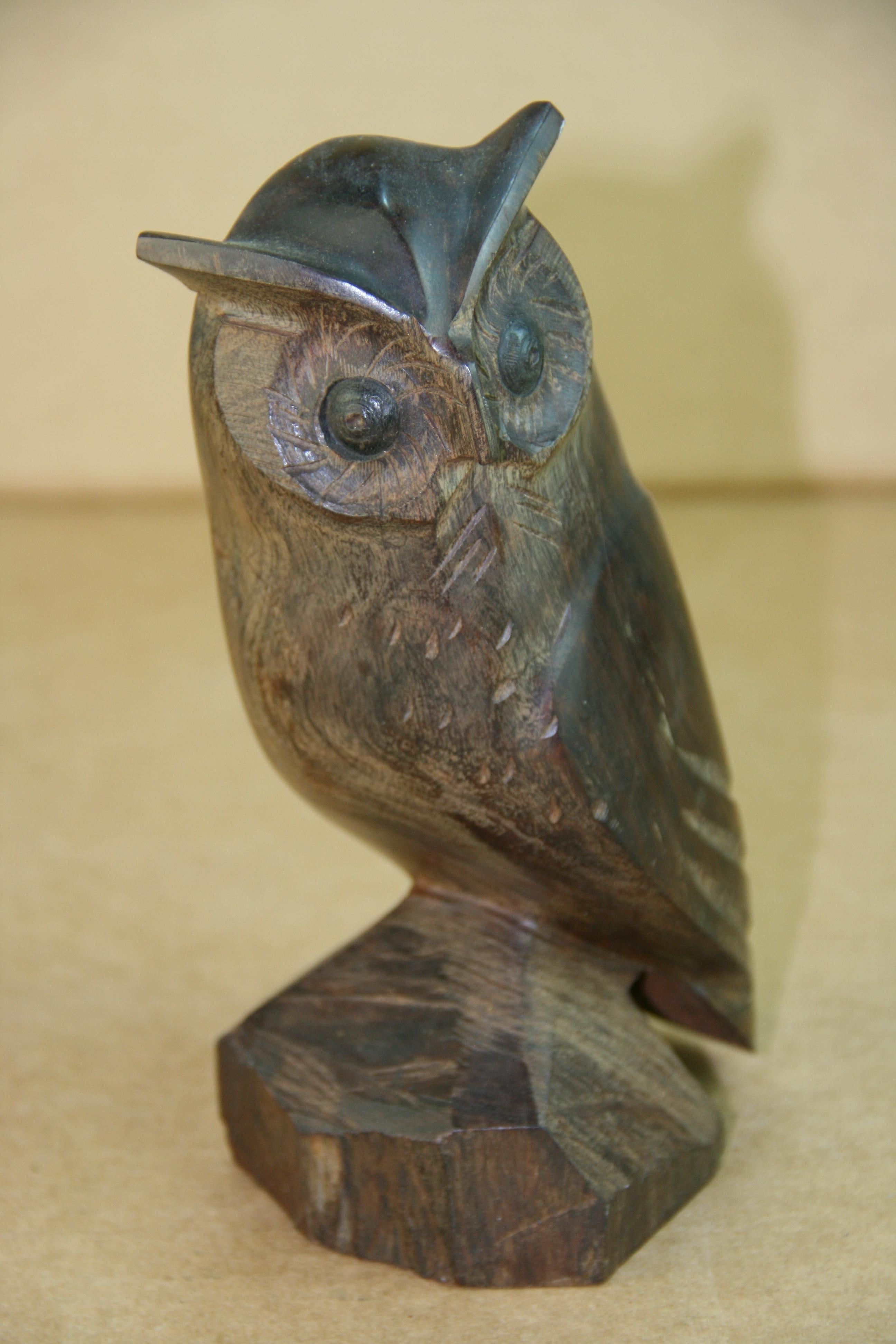 3-983 Japanese   owl hand carved rosewood sculpture.