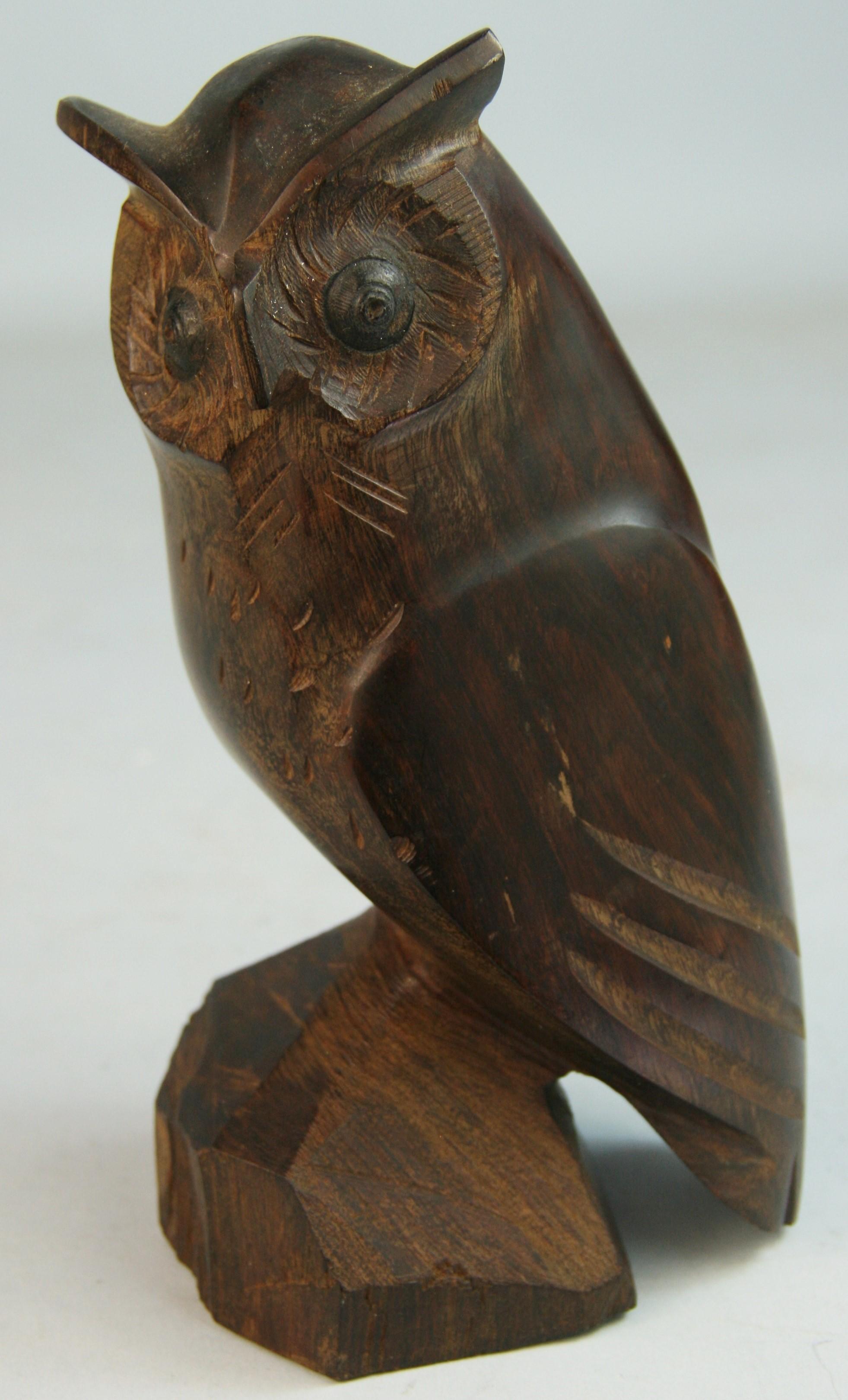 3-983 Japanese  owl hand carved rosewood sculpture.