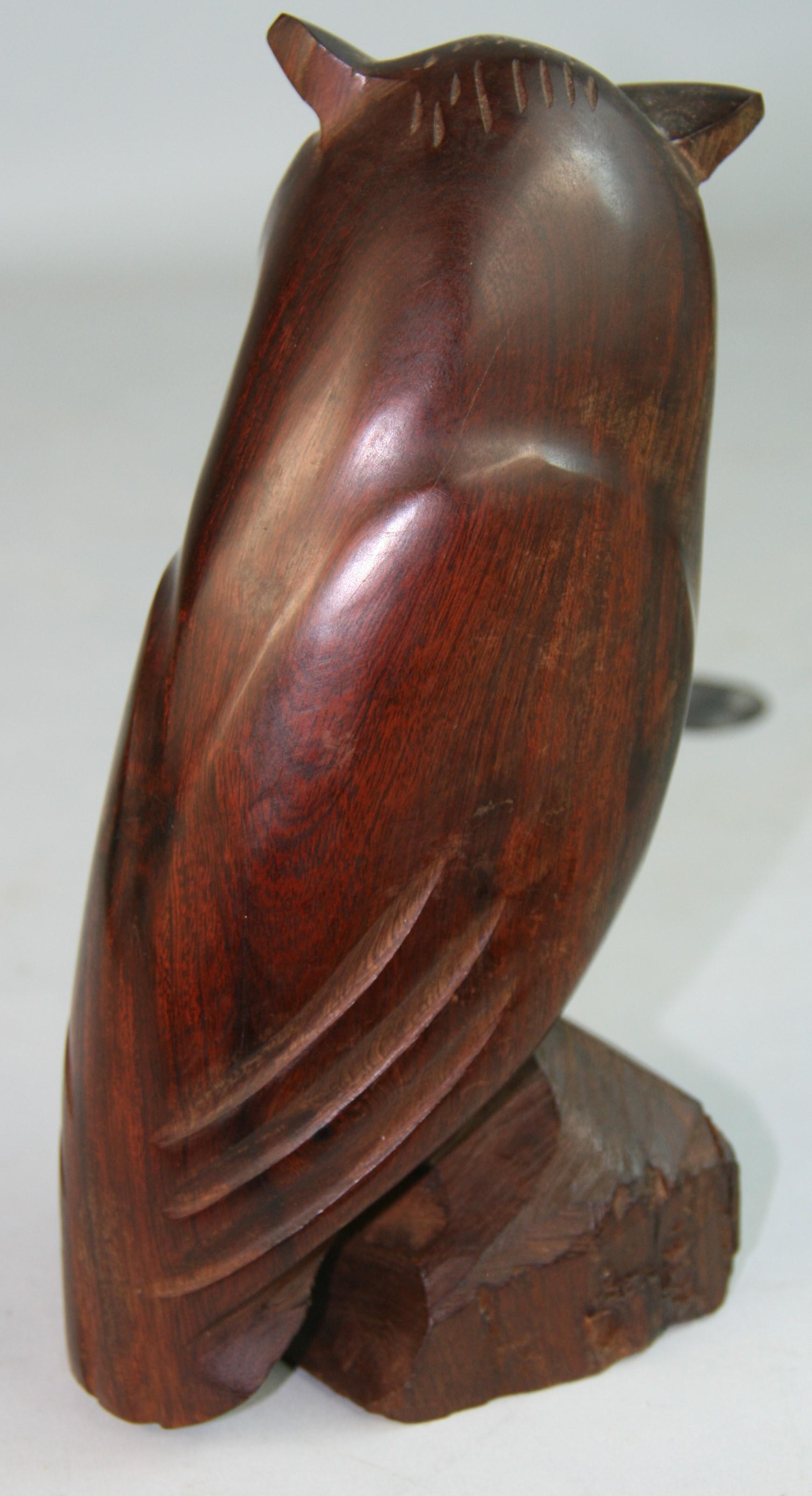 Japanese  Owl Hand Carved Rosewood Sculpture For Sale 1