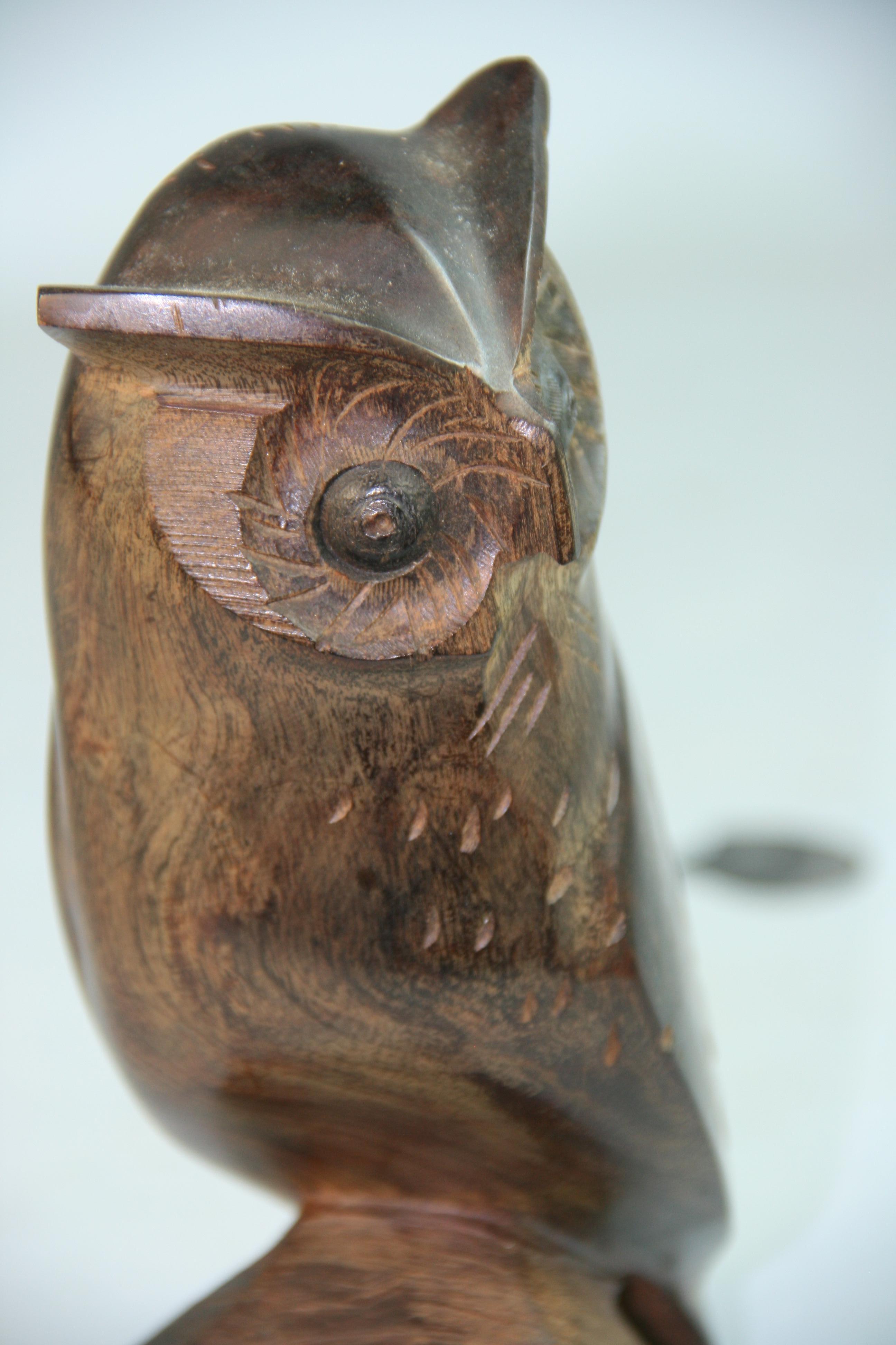 Japanese  Owl Hand Carved Rosewood Sculpture For Sale 4