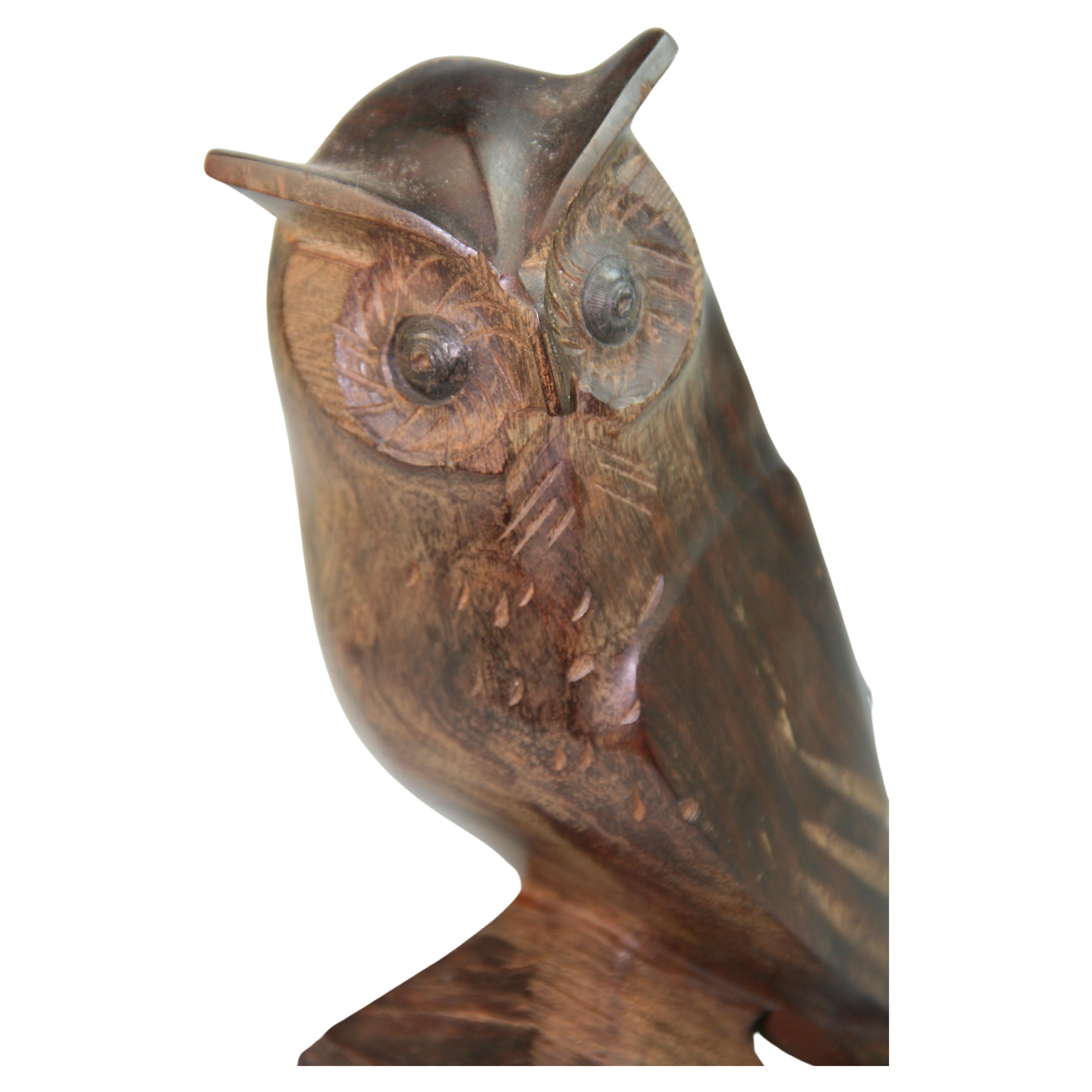 Japanese  Owl Hand Carved Rosewood Sculpture For Sale
