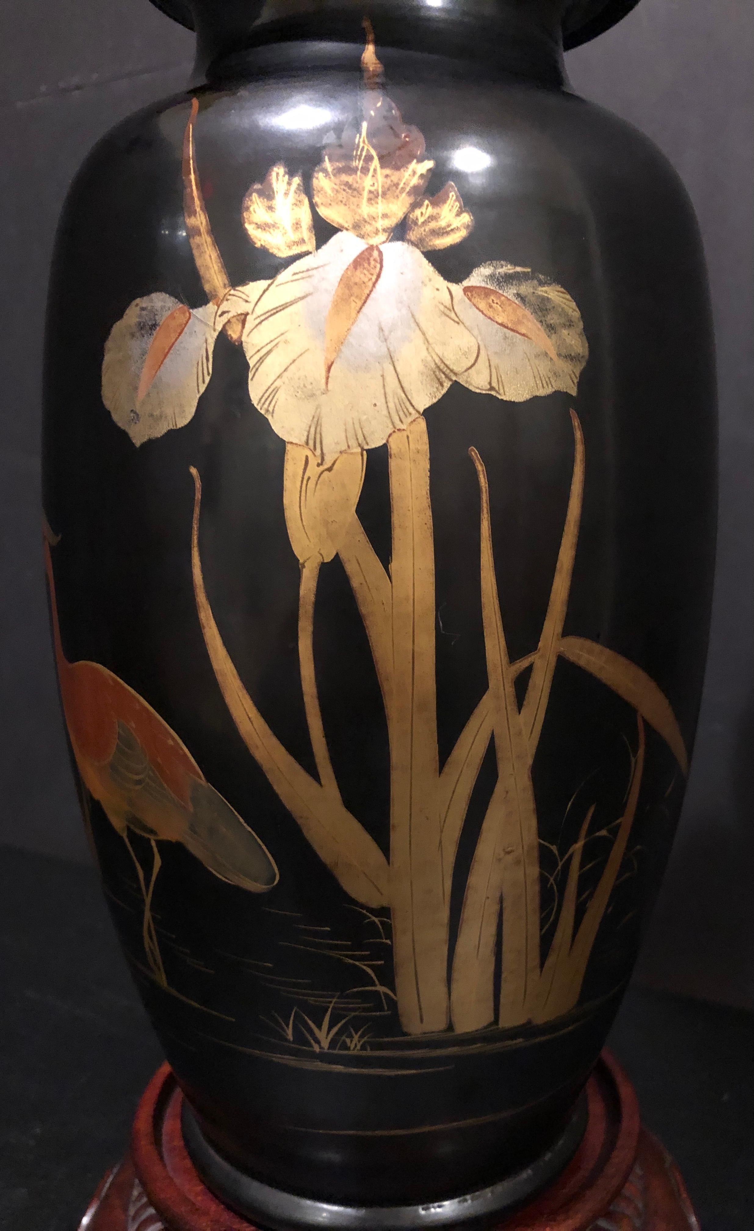 Hand-Painted Japanese Painted and Gilt Bronze Vase as Lamp