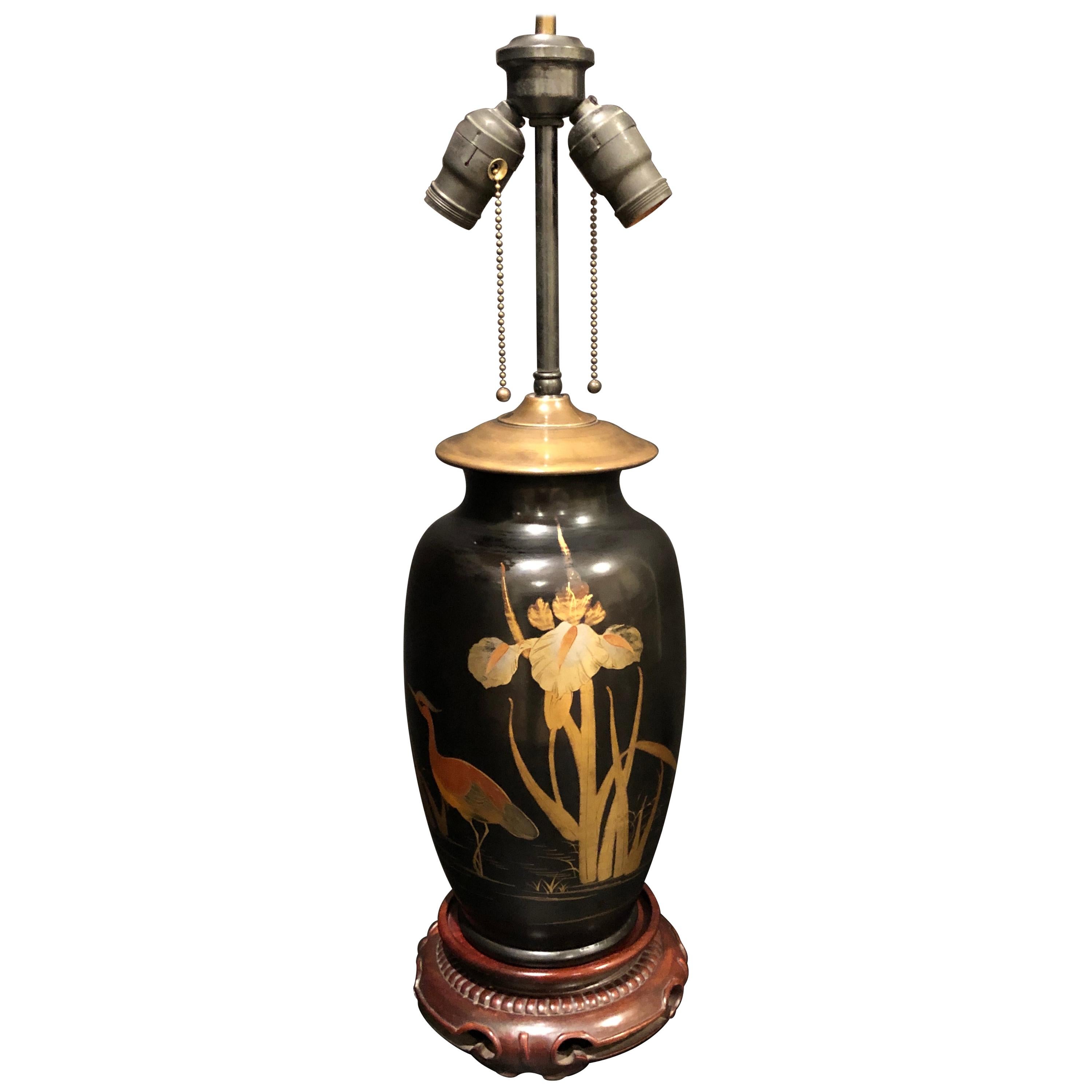 Japanese Painted and Gilt Bronze Vase as Lamp
