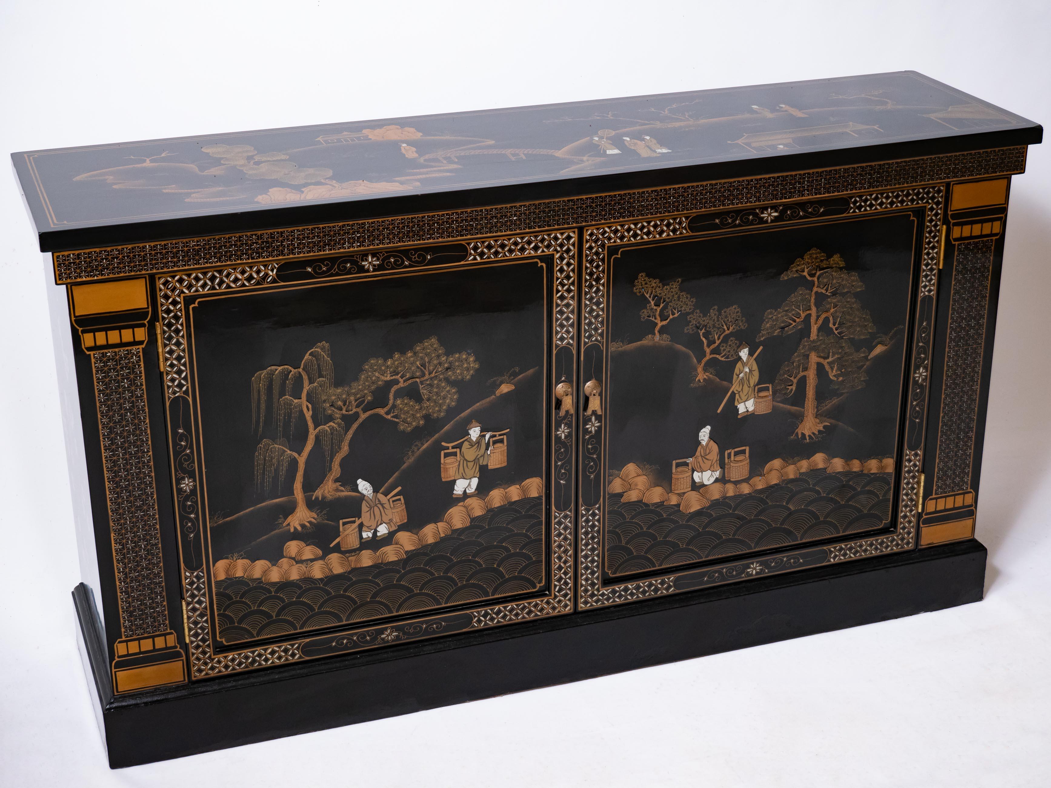 Hand-Painted Japanese painted commode shallow