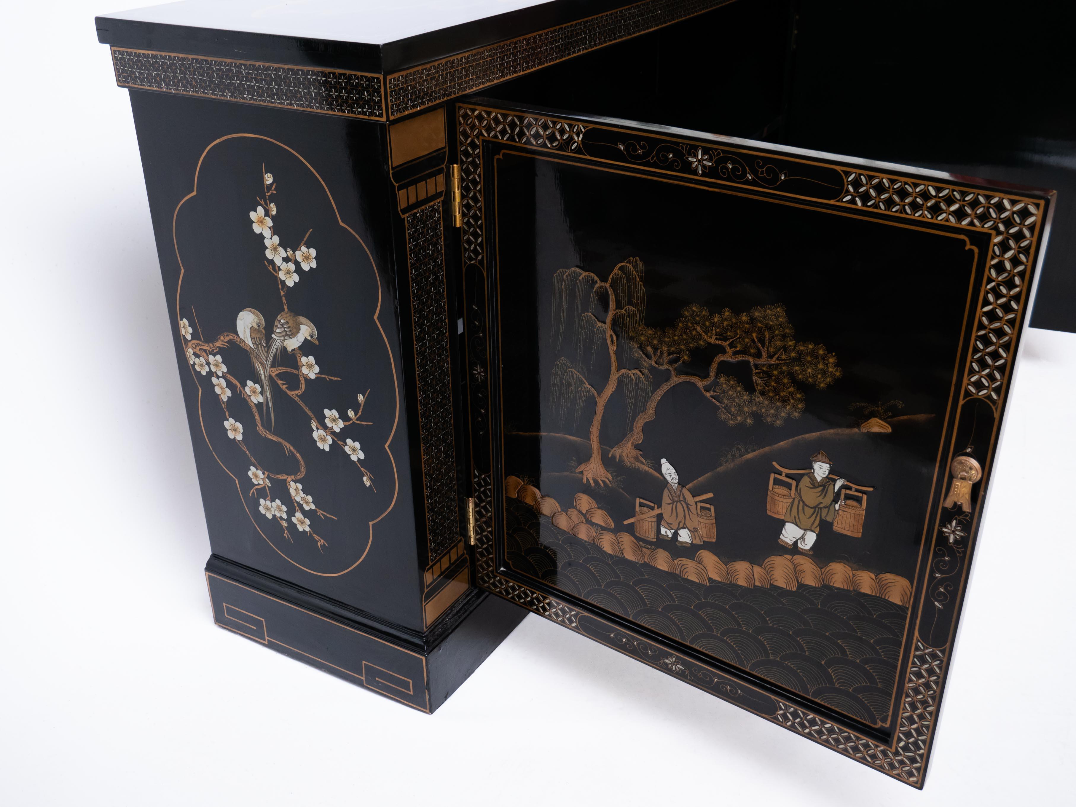 Wood Japanese painted commode shallow