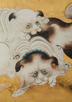 Japanese Painted Panel: Romping Puppies