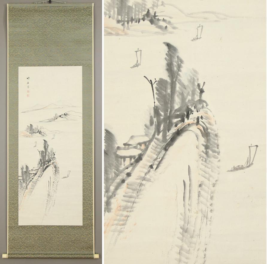 Japanese Painting 18c Edo Scroll Chikuseki Nagamachi Nihonga Landscape Painting For Sale 7