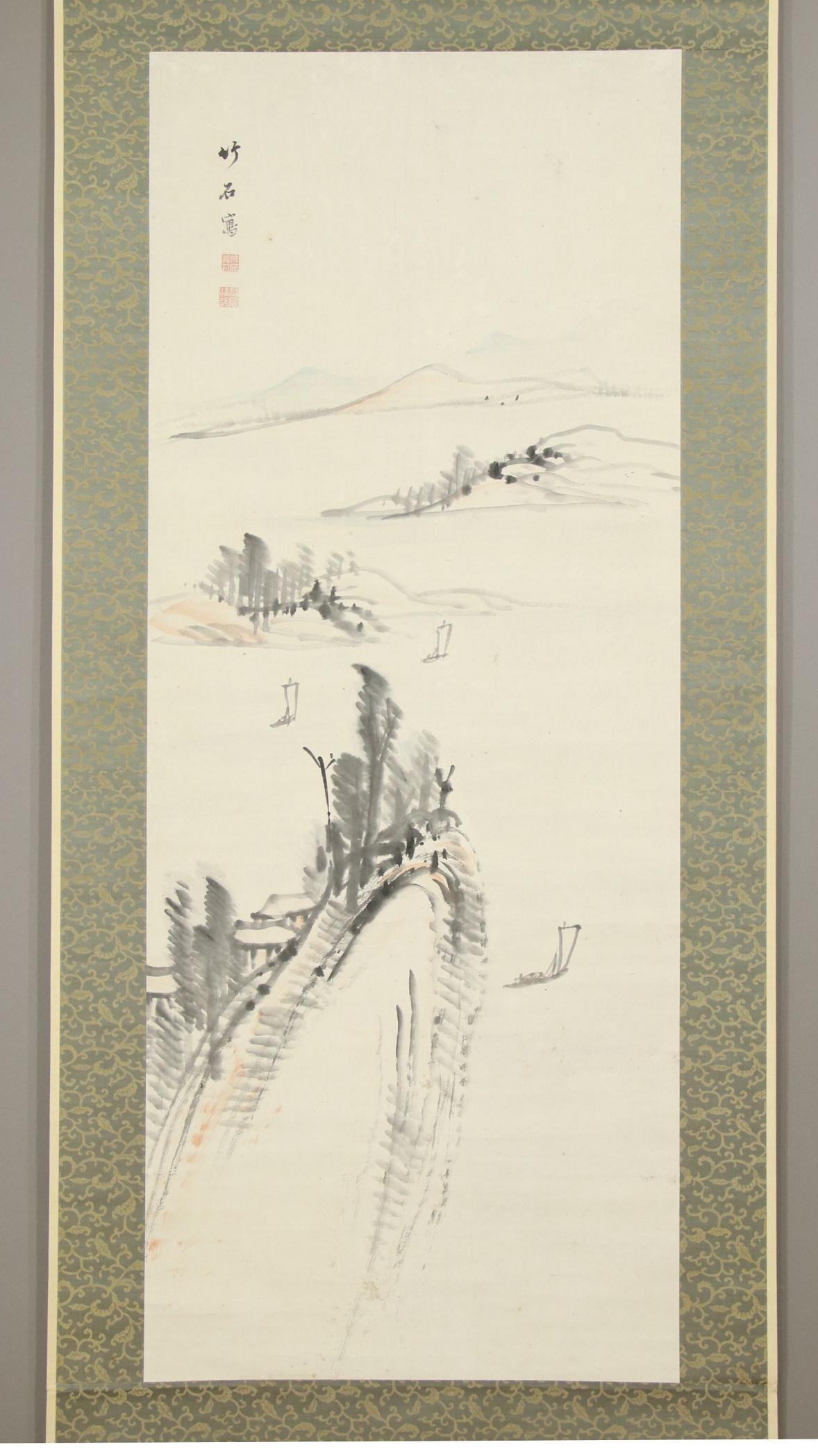 Japanese Painting 18c Edo Scroll Chikuseki Nagamachi Nihonga Landscape Painting For Sale 3