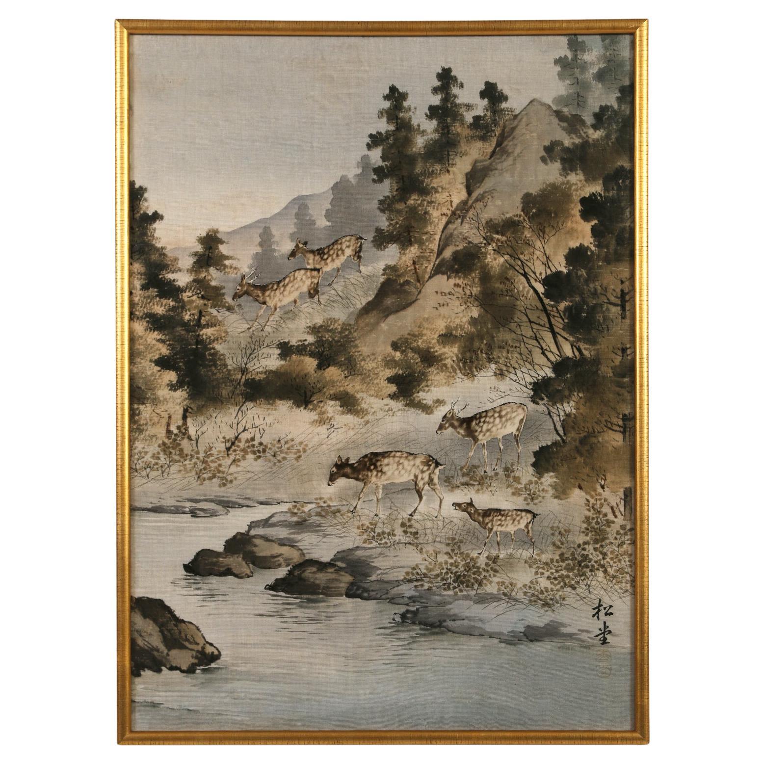 Japanese Painting on Fabric For Sale