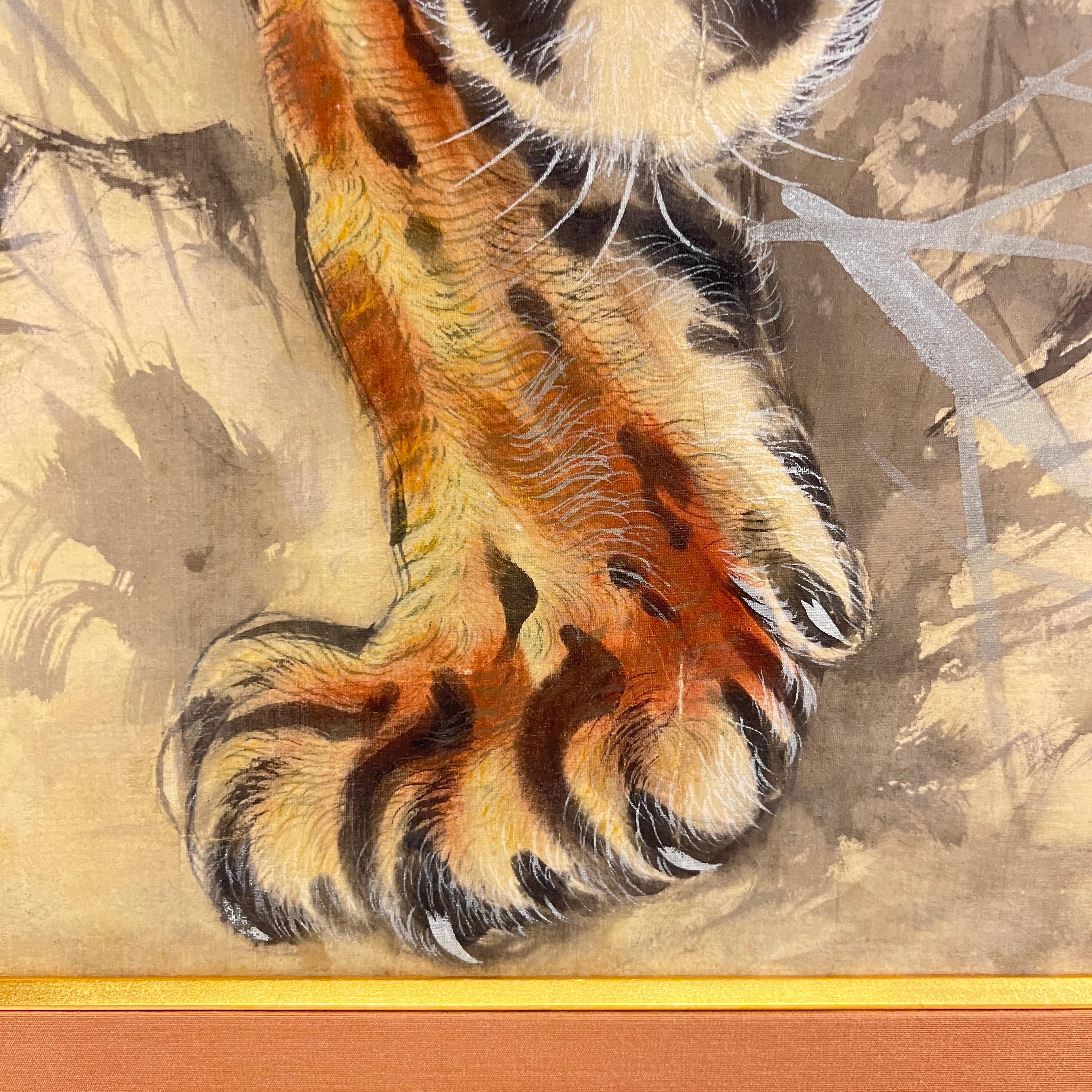 Japanese Painting on Linen of Roaring Tiger In Good Condition For Sale In New York, NY