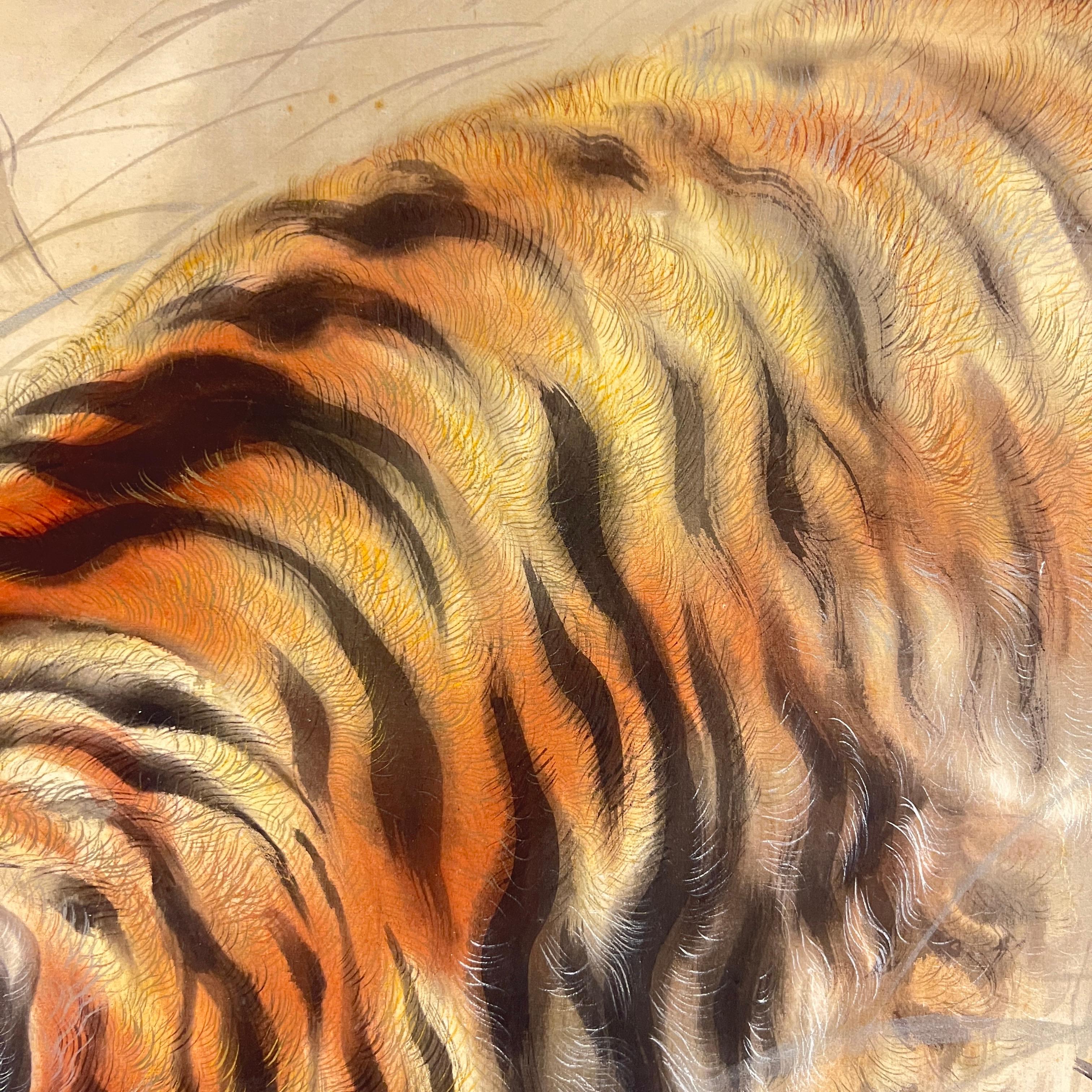 Japanese Painting on Linen of Roaring Tiger For Sale 1