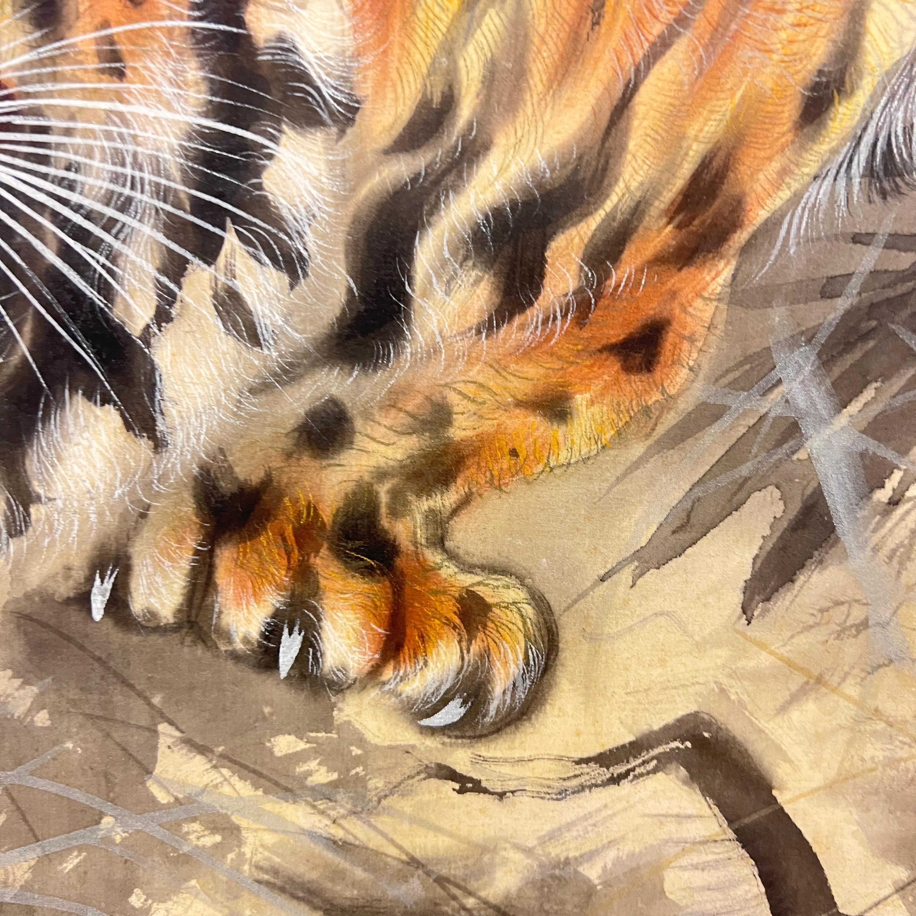Japanese Painting on Linen of Roaring Tiger For Sale 2