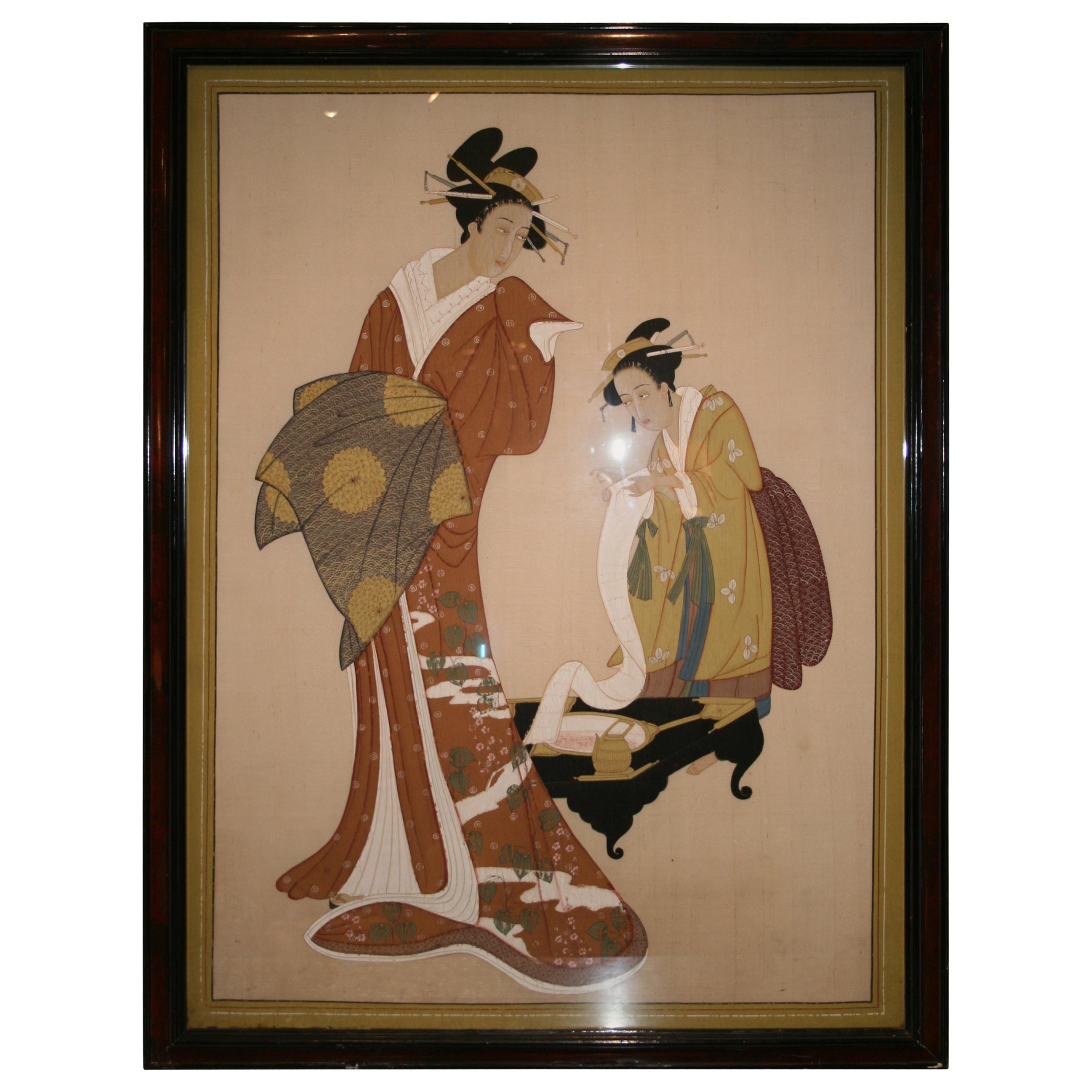 Japanese Painting on Silk For Sale