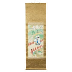 Antique Japanese Painting Scroll Crane Landscape Nihonga Japan Artist Sign