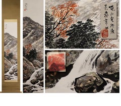 Japanese Painting Scroll  Painter Kenzan Mizuta "Valley Autumn Scenery" Taisho