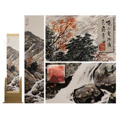 Retro Japanese Painting Scroll  Painter Kenzan Mizuta "Valley Autumn Scenery" Taisho