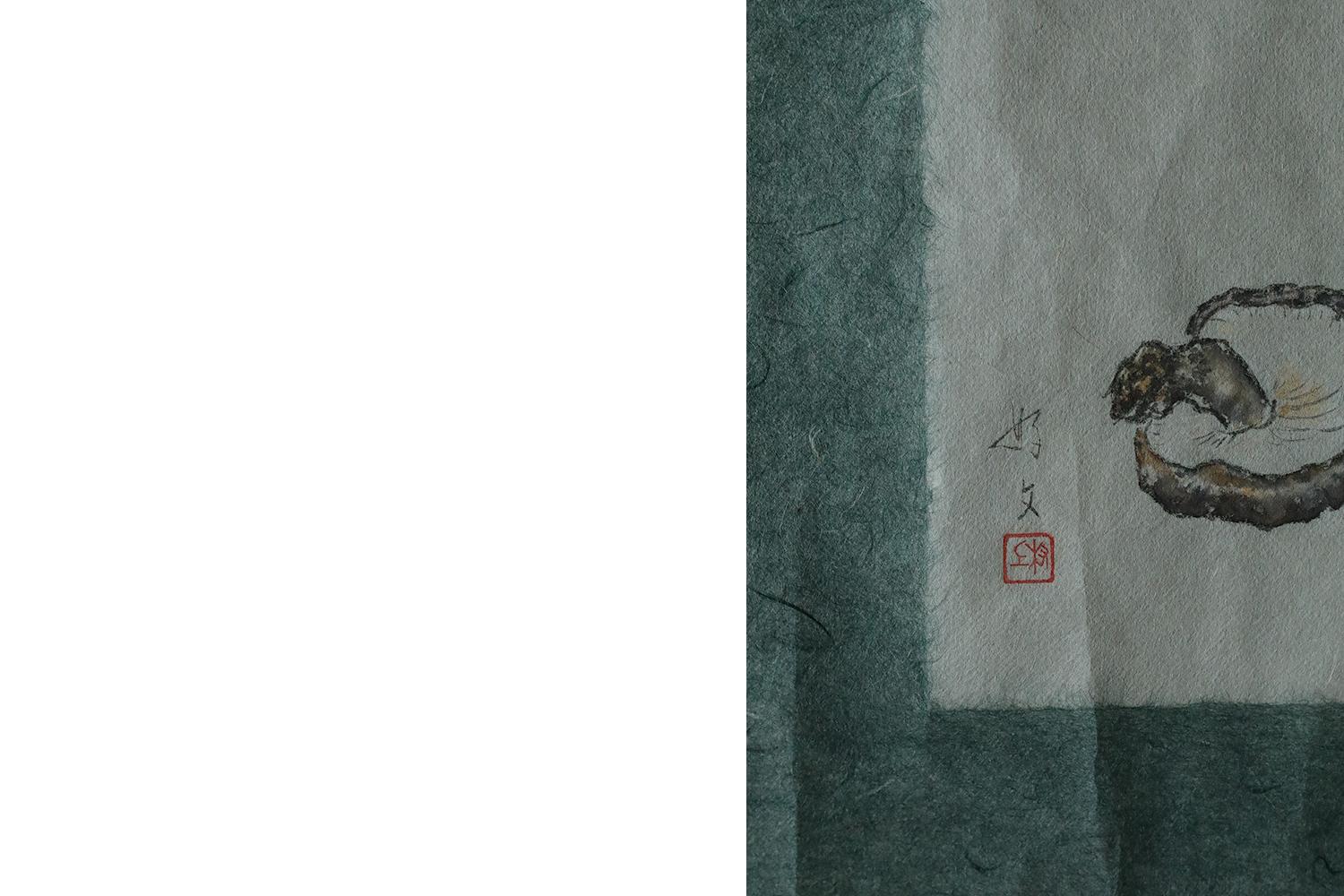 Japanische Malerei, Svampar, Mischtechnik auf künstlerischem Stoff, Dänemark im Zustand „Gut“ im Angebot in Warszawa, Mazowieckie