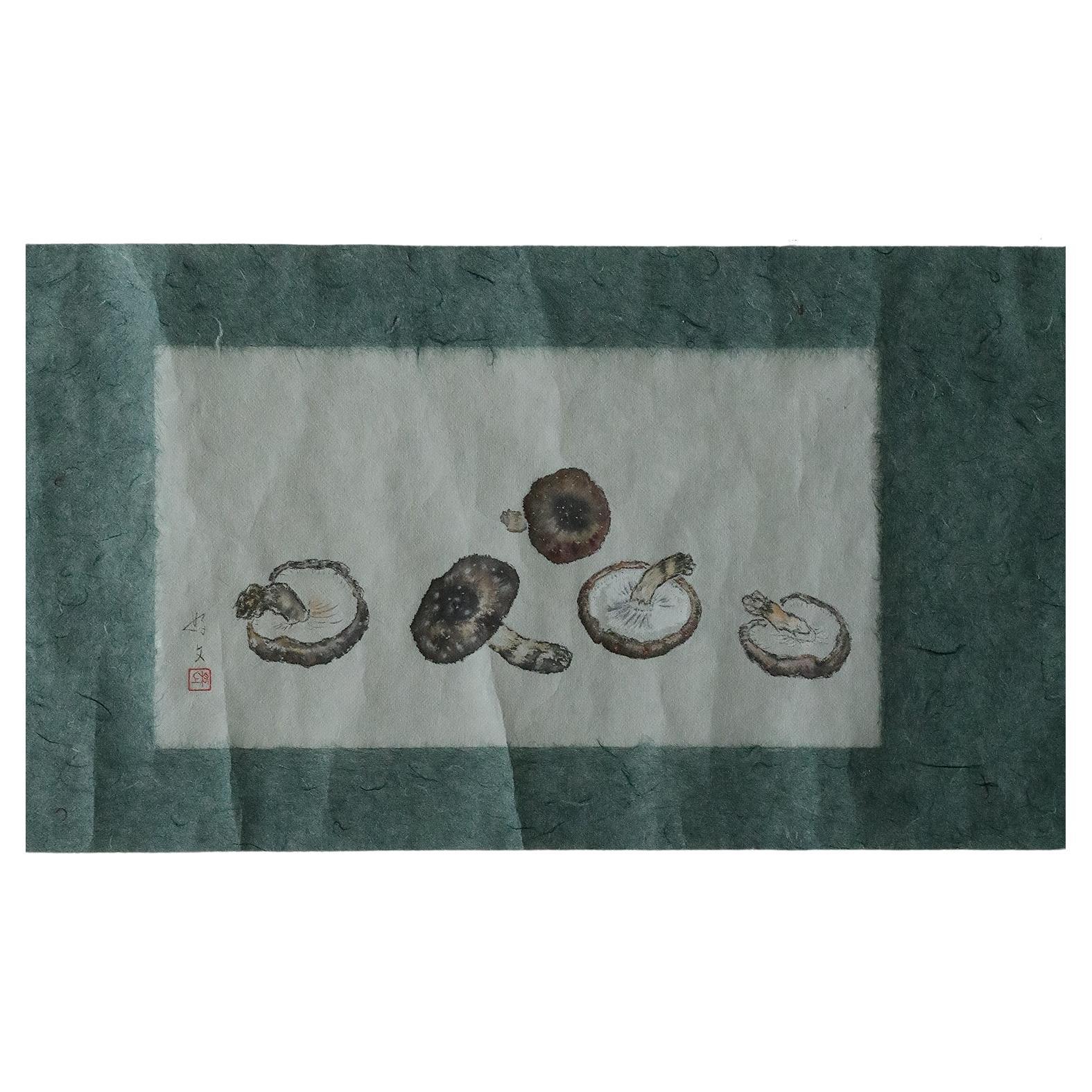 Japanese painting, Svampar, Mixed technique on Artistic Fabric, Denmark For Sale