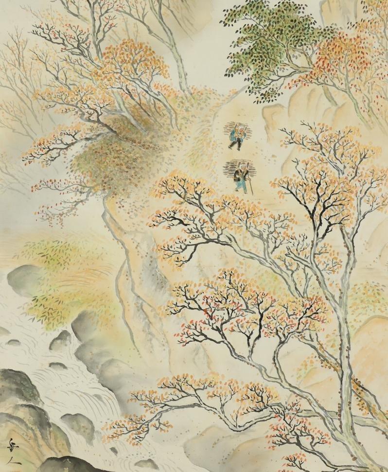 Japanese PAinting Taisho Period Scroll Autumn mountain Nihonga Kawauchi Shujin For Sale 7