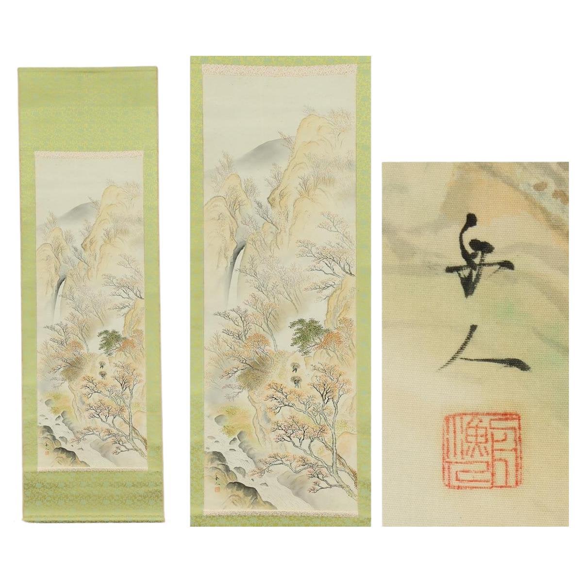Peinture japonaise de la période Taisho Scroll Autumn mountain Nihonga Kawauchi Shujin