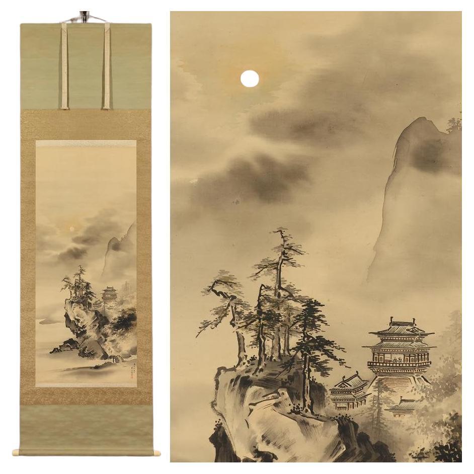 Japanese Painting Taisho Period Scroll by Inaba Midorida Nihonga - Moon Tower For Sale