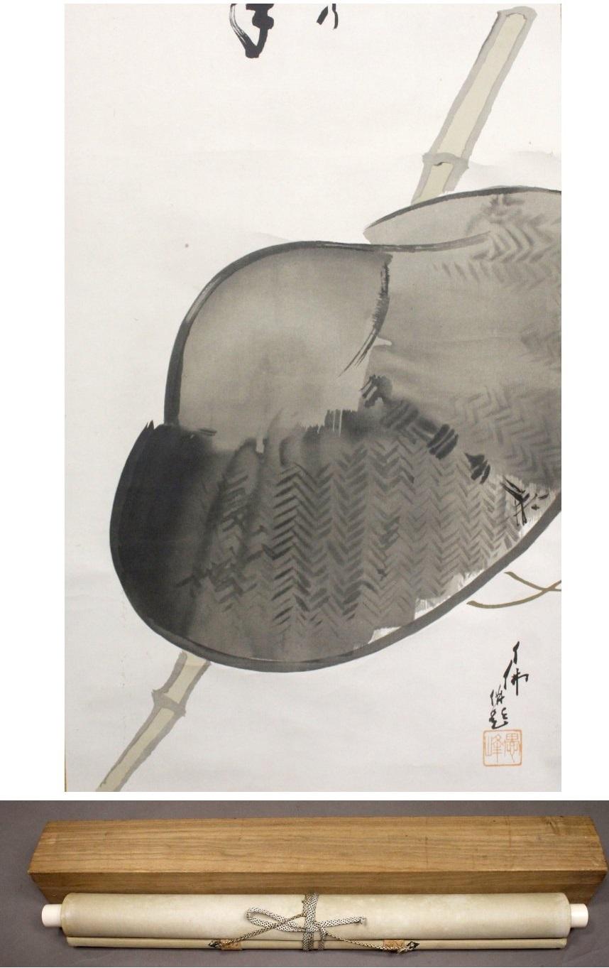 Mid-20th Century Japanese PAinting Taisho Period Scroll Head and Cane Nihonga Otani Kubutsu For Sale