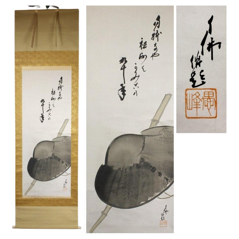 Japanese PAinting Taisho Period Scroll Head and Cane Nihonga Otani Kubutsu