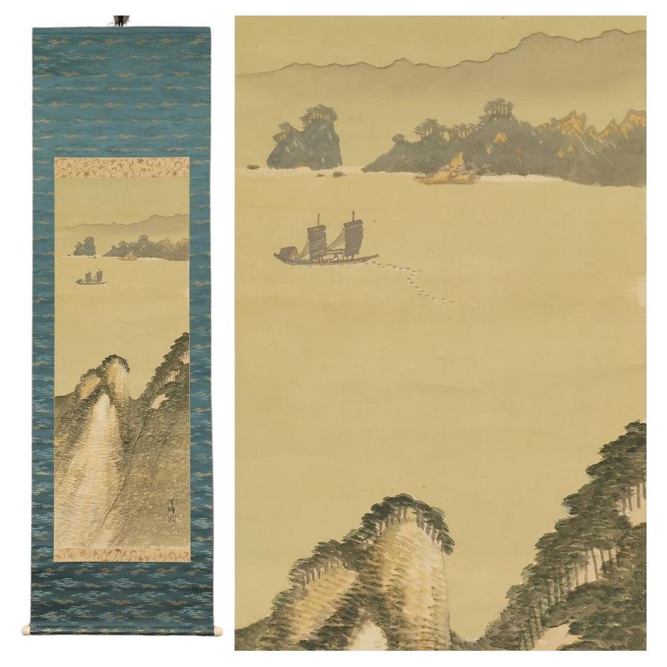 Japanisches Gemälde aus der Taisho-Periode mit Schnörkelkopf und Schilfrohr Nihonga Suisho Nishiyama  im Angebot