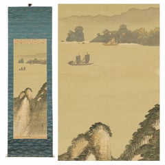 Japanese Painting Taisho Period Scroll Head and Cane Nihonga Suisho Nishiyama 