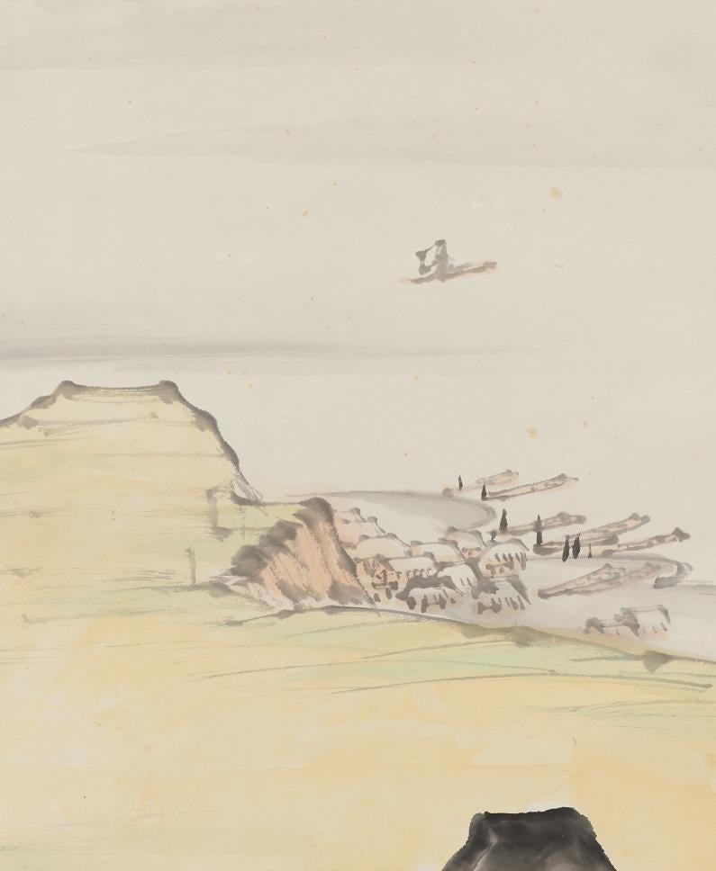 Mid-20th Century Japanese PAinting Taisho Period Scroll Kyuho Noda Nihonga Island landscape For Sale