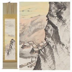 Vintage Japanese PAinting Taisho Period Scroll Kyuho Noda Nihonga Island landscape