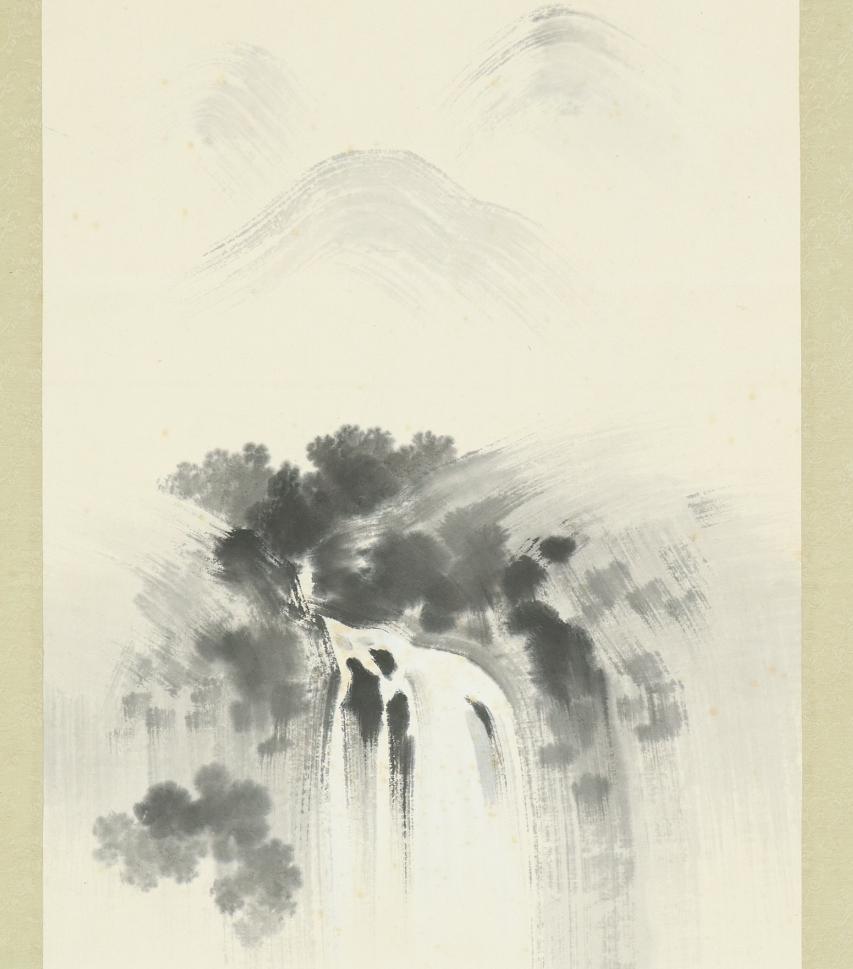 Silk Japanese PAinting Taisho Scroll Kodo Umemura Nihonga Waterfall For Sale