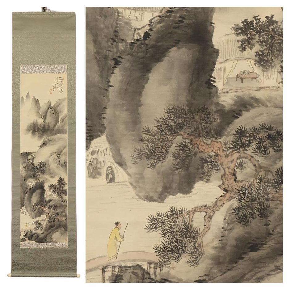 Japanese Painting Taisho / Showa Period Scroll by Shuson Kono Nanga Landscape For Sale