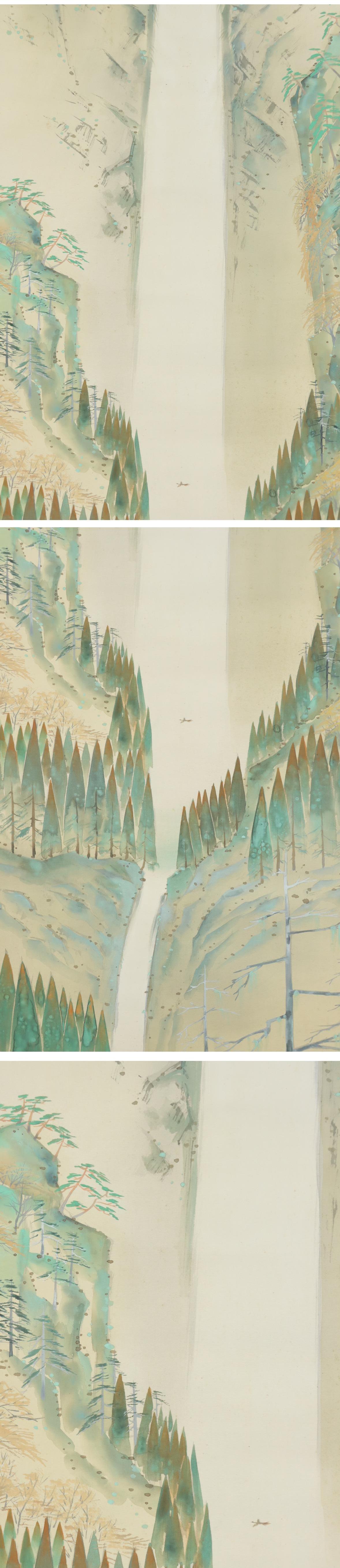 Silk Japanese Painting Taisho / Showa Period Scroll by Tadashi Mamiya  Landscape For Sale