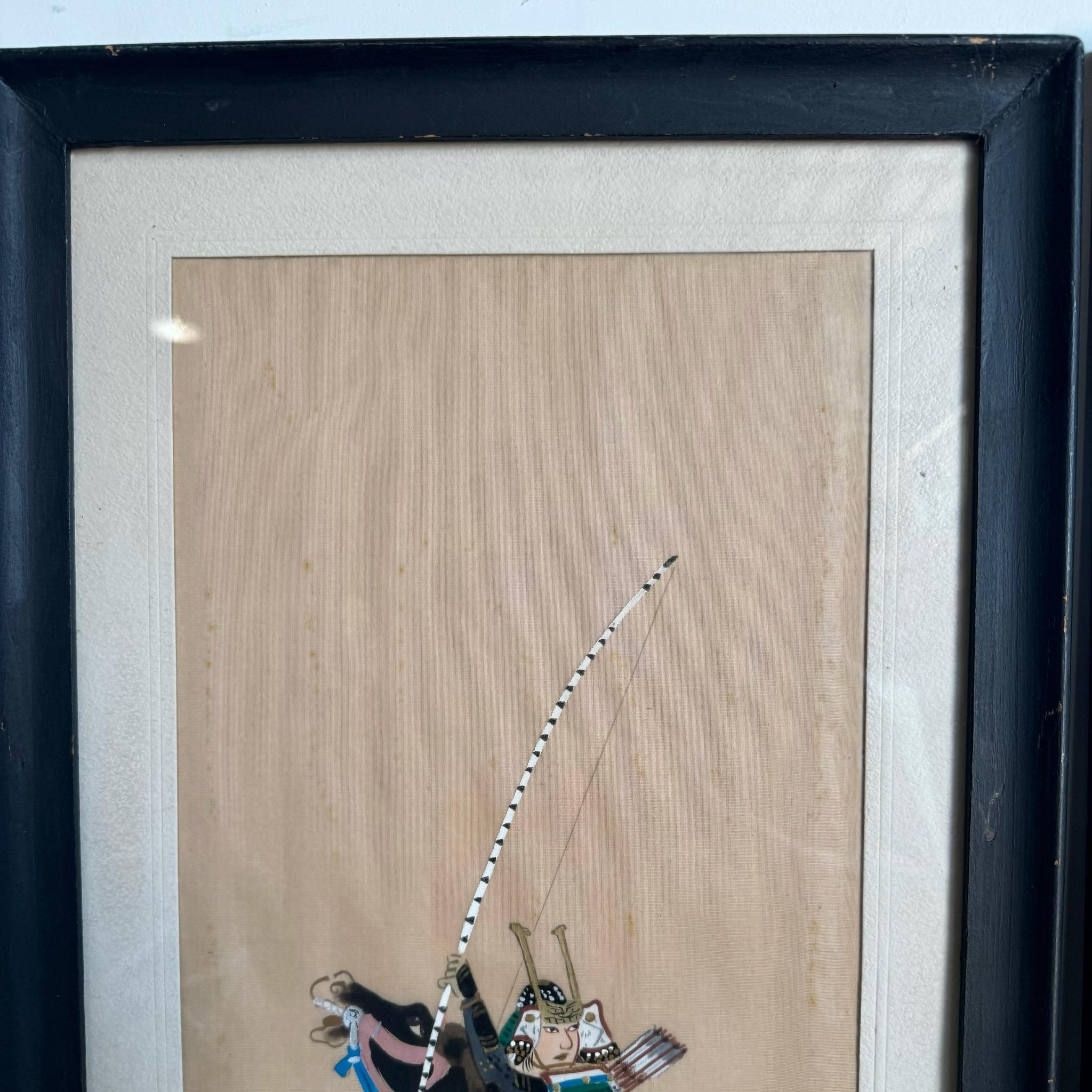 20th Century Japanese Paintings on Silk of Samurai‚Äôs on Horseback - a Pair For Sale