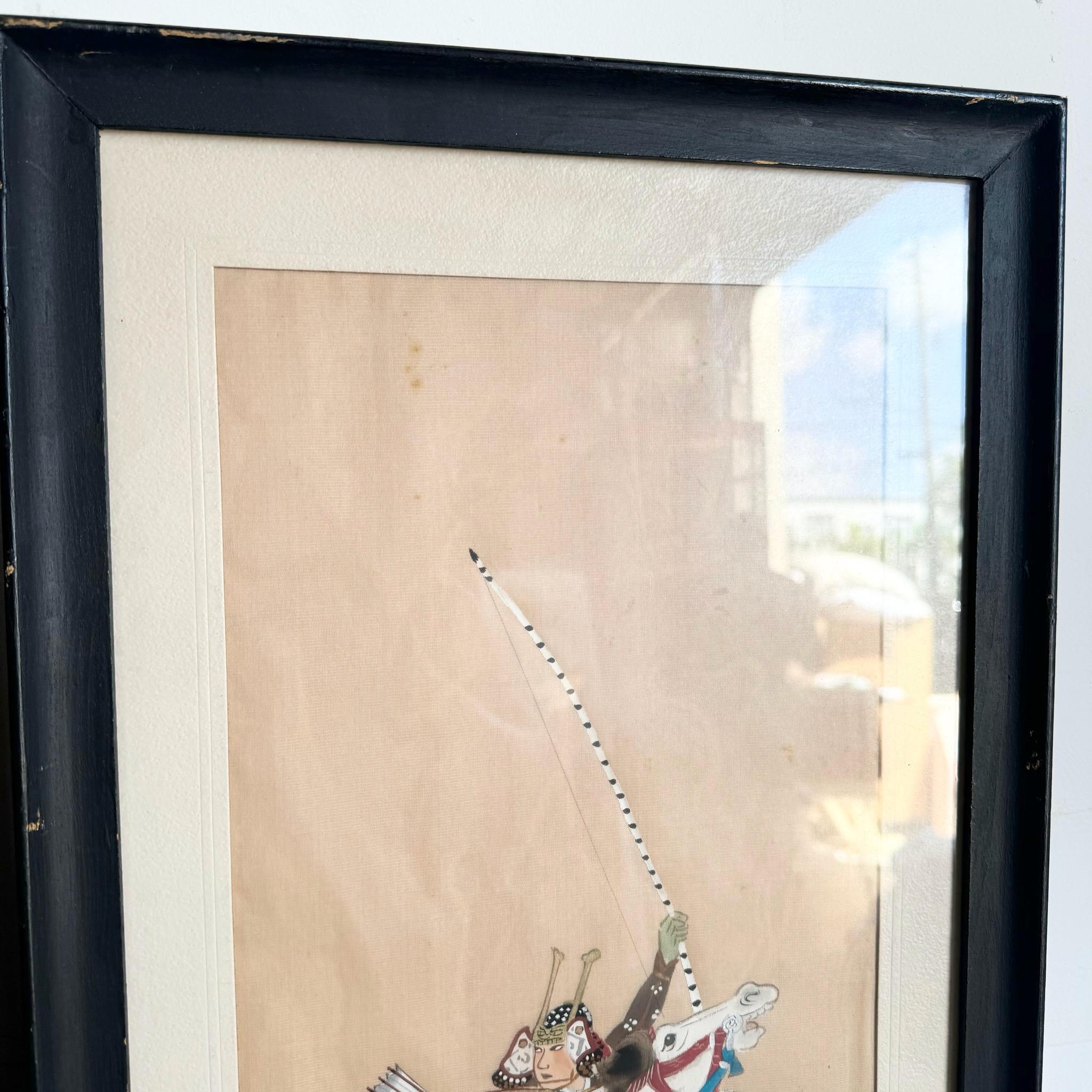 Japanese Paintings on Silk of Samurai‚Äôs on Horseback - a Pair For Sale 1