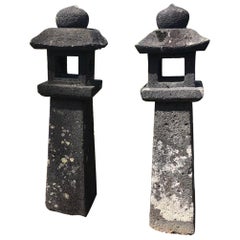 Japanese Pair Antique Stone Lanterns