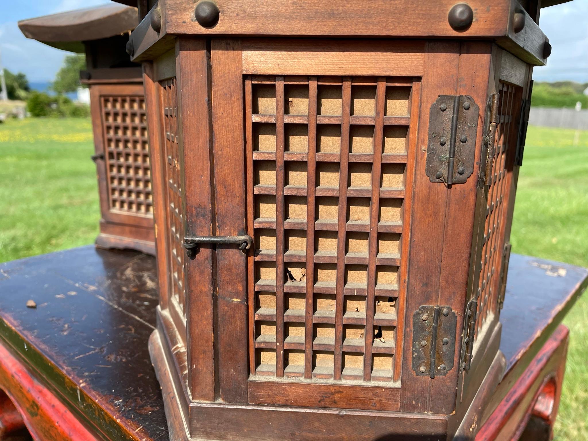 20th Century Japanese Pair Antique Classic Door Panel Garden Lanterns