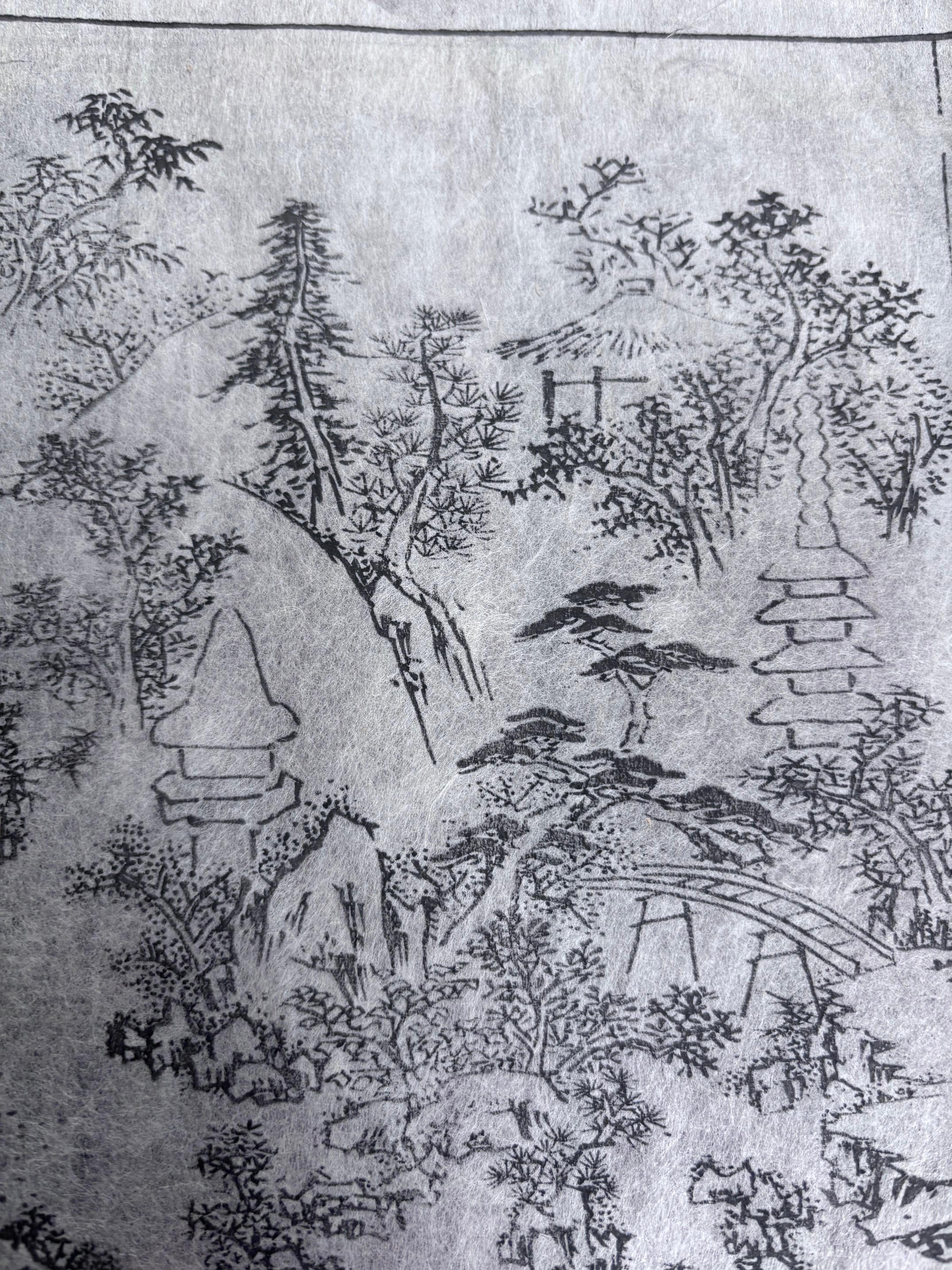 Paar antike japanische Laternen-Gartenholzschnitt-Drucke, 19. Jahrhundert, sofort gerahmt im Angebot 3