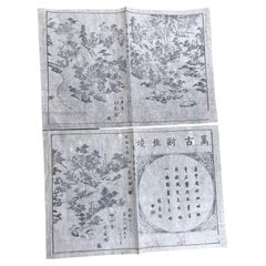 Japanese Pair Antique Lantern Garden Woodblock Prints 19c, immediately Framable