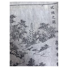 Paar antike japanische Laternen-Gartenholzschnitt-Drucke, 19. Jahrhundert, sofort gerahmt