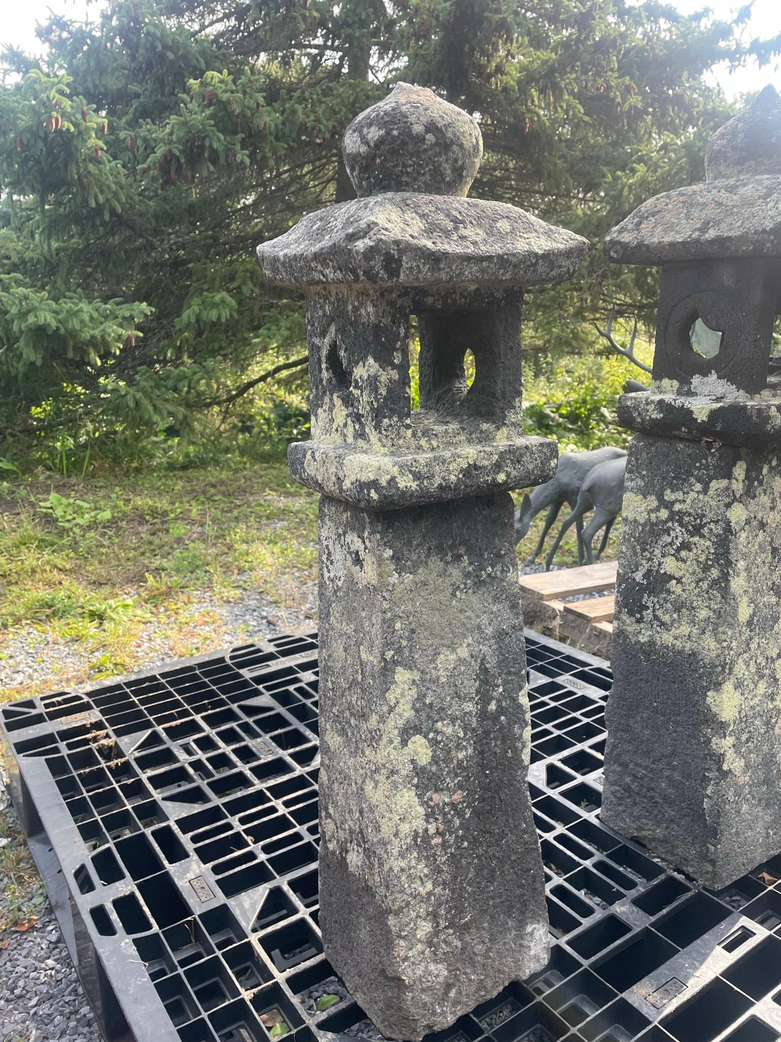 19th Century Japanese Pair Antique Stone Lanterns