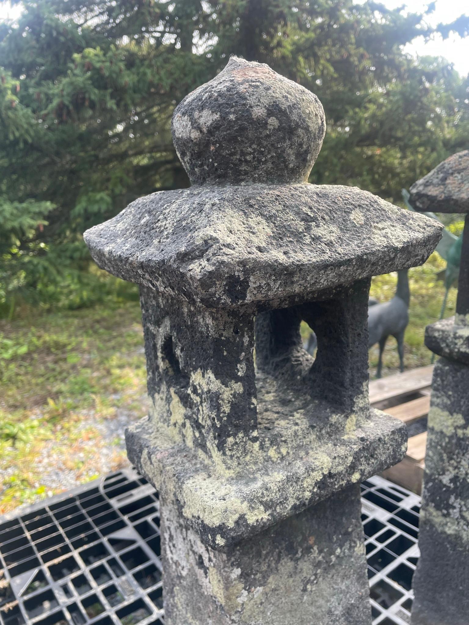 Japanese Pair Antique Stone Lanterns 3