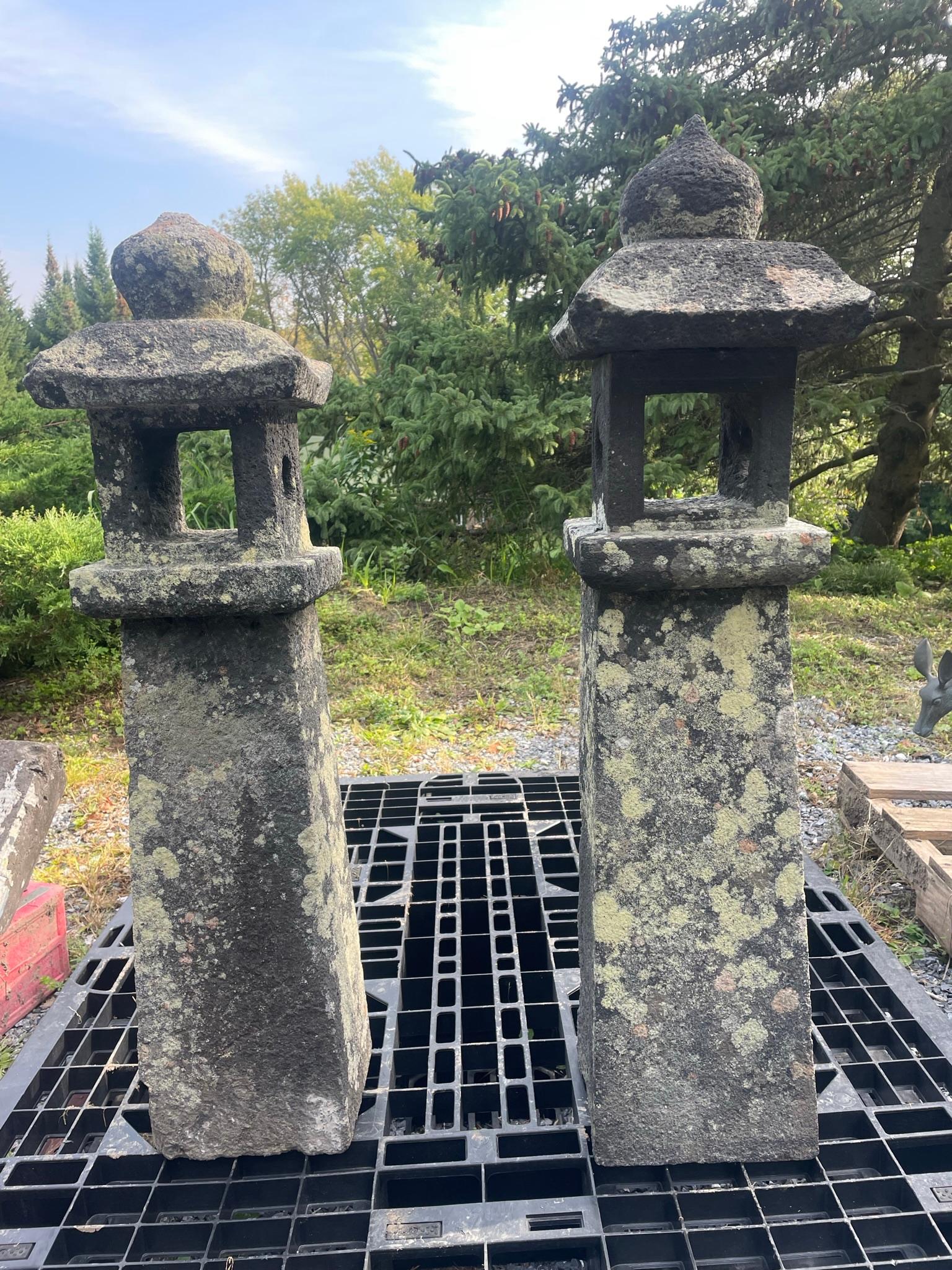 Meiji Japanese Pair Antique Stone Lanterns