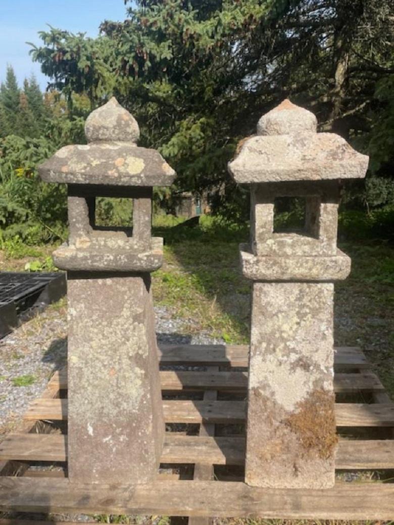 Meiji Japanese Pair Antique Stone Pathway Lanterns