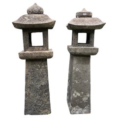 Japanische Paar antike Stein Sonne und Mond Pfad Laternen, 34 Zoll